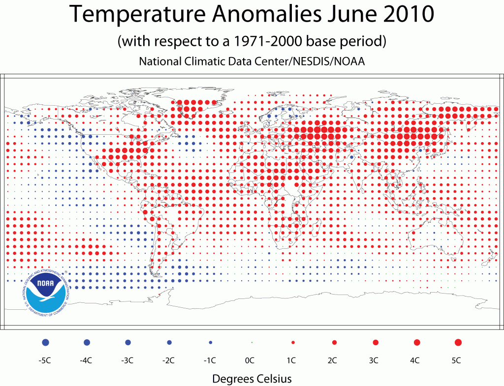 NOAA Temperature Anomalies June 2010