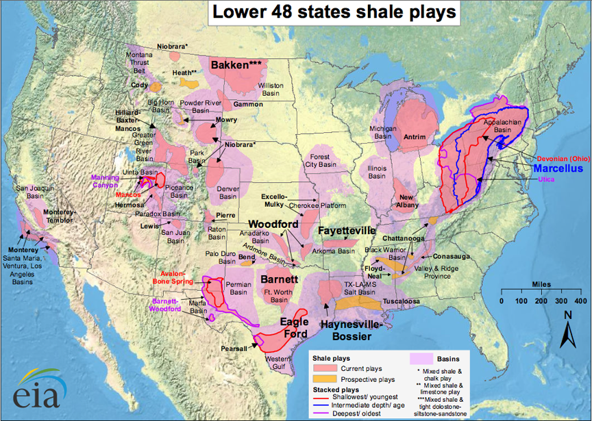 shale map, shale plays, fracking map