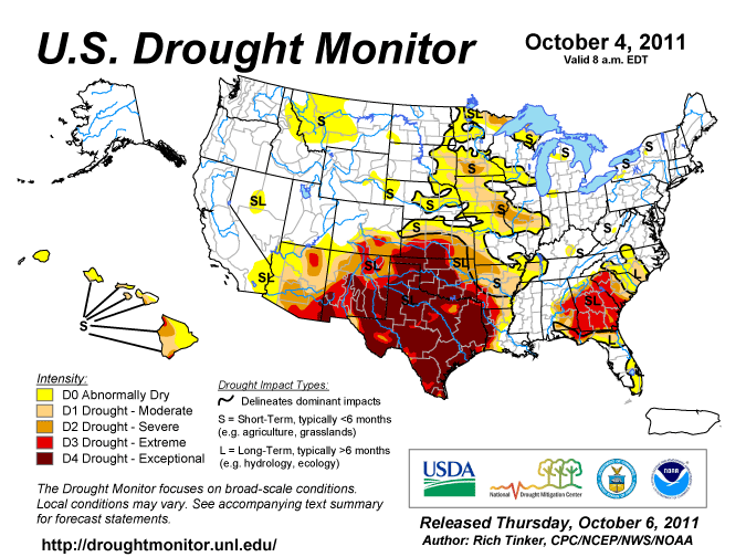 Water - US Drought Map, Texas drought